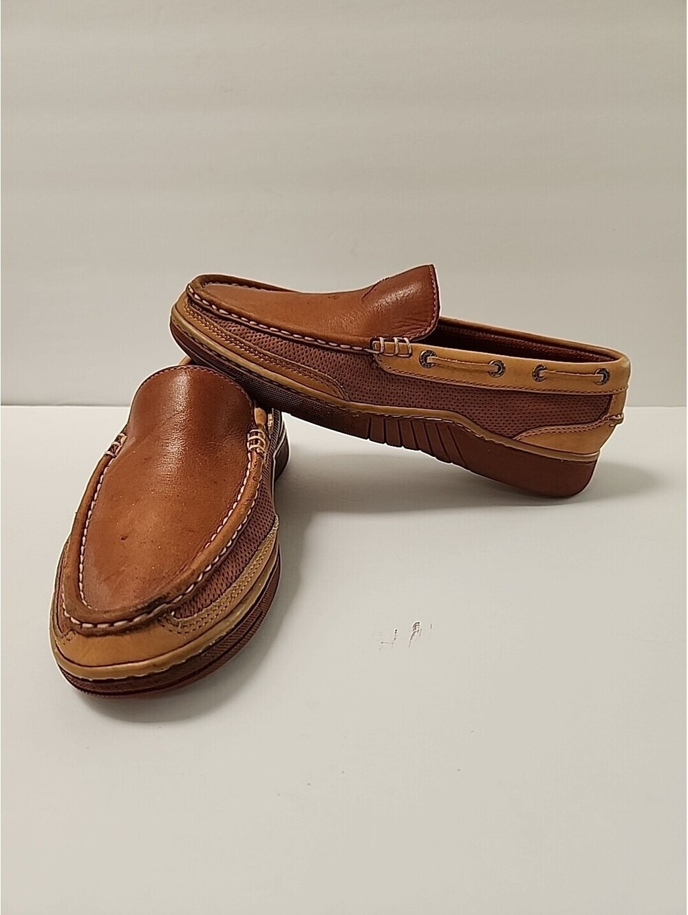 Tommy Bahama Loafers Mens 7 Brandy Camel Tan Leather Suede Nubuck Shoes Slip On